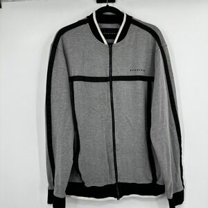Sean John Mens XL Gray Black Striped Full Zip Track Jacket Bomber Sweatshirt